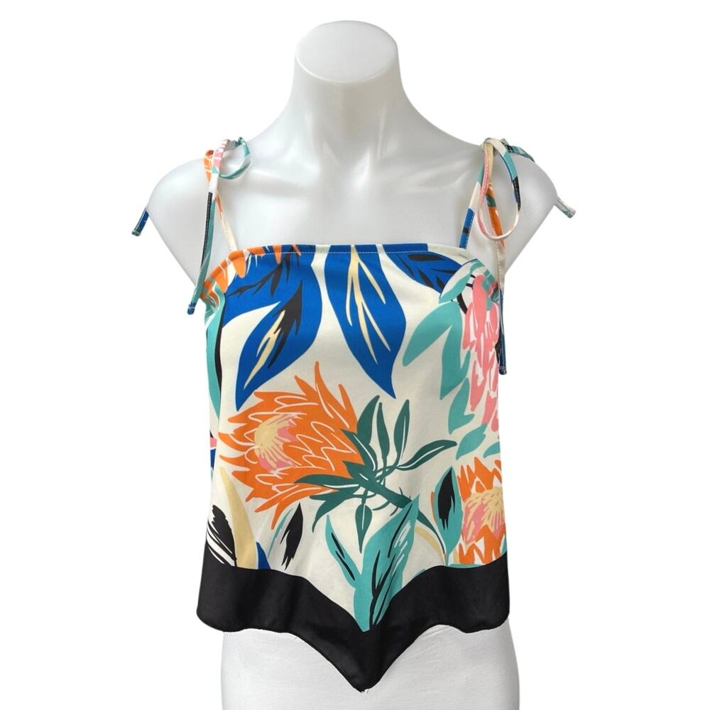 Zara Multicolor Floral Tie Strap Sleeveless Square Neck Blouse Tank Top Size S